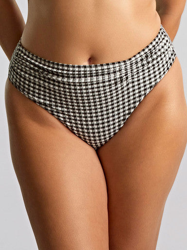 Panache Olivia Gathered Midi Bikini Brief - Black Gingham