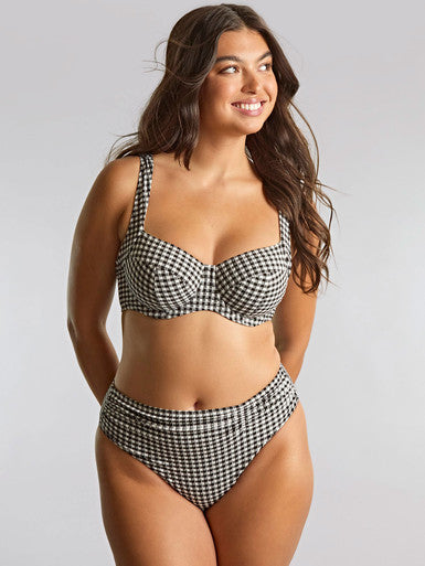 Panache Olivia Gathered Midi Bikini Brief - Black Gingham