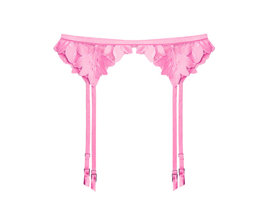 Fleur Du Mal Lily Embroidery Garter - Pink Lemonade